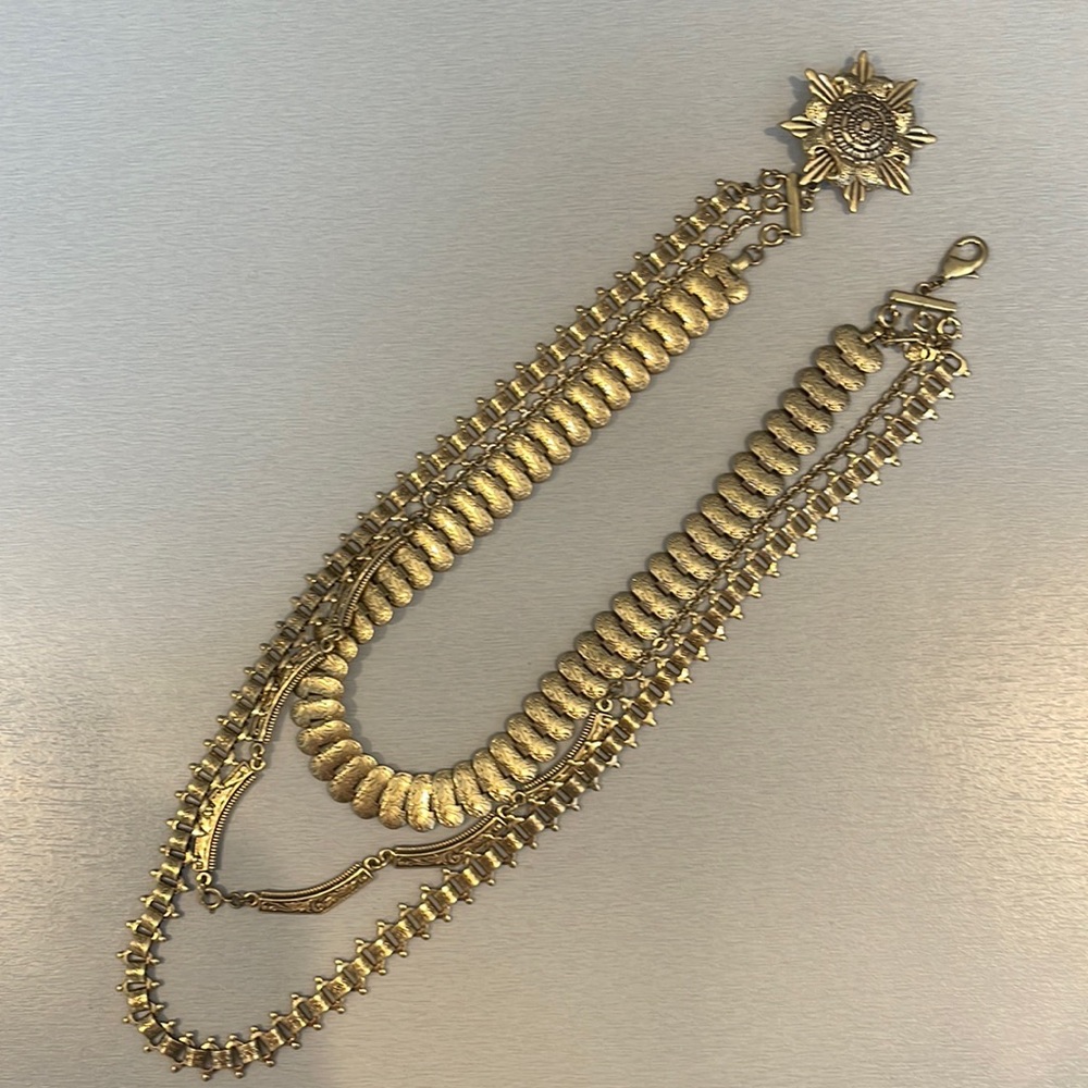 Cabi antique gold tone 3 strand necklace with pendant